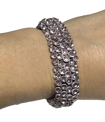 Y2K Thick Chunky Pink Purple Rhinestone Stretch Vintage Bracelet QQ1920 • $5