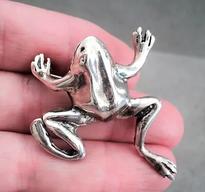 Vintage Figural STERLING Silver LEAPING FROG BROOCH Signed & Hallmarked 1.5  • $17.21