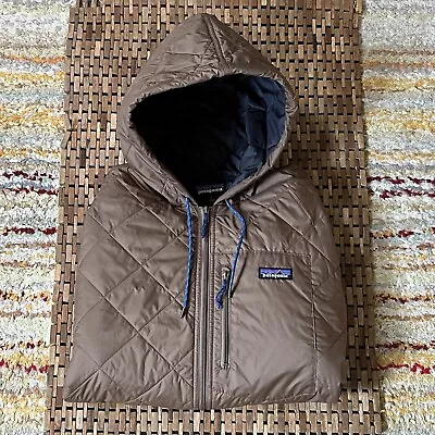 Patagonia Diamond Quilted Bomber Puffer Jacket Hoodie Brown Men’s Size Large L • $144.95