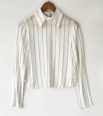 BEC + BRIDGE Size 6 White Stripe Collared High Neck Blouse • $27.50