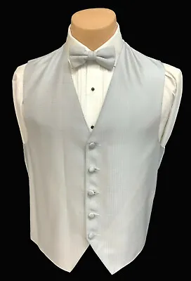 Men's Silver Tuxedo Vest & Bow Tie Adjustable Fullback Groom Formal Wedding Prom • $5.39