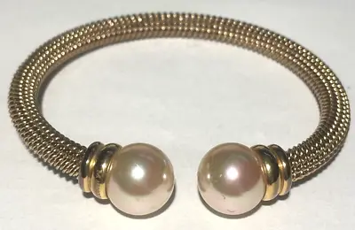 Majorica Pearl Ended Rose Gold Tone Torque Cuff Bracelet • $65