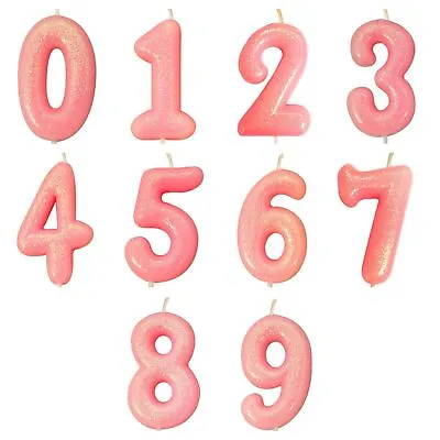 Pink Glitter  Age Number Candles Happy Birthday Cake Topper 0-9 Celebration • £2.75