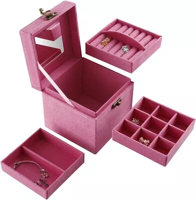 3-Tiered Removable Jewelry Box/Makeup Organizer/Storage With Mirror Pink • $9.95