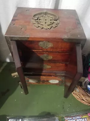 Vintage Oriental Chinese Rosewood/Brass W Carved Jade Inlay Jewelry Box • $225.50