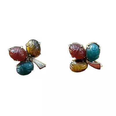  Vintage WRE Scarab Earrings  1/20 12k Gold Filled Multi Stone  Screw Backs  • $24.99