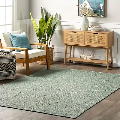 $199.50 • Buy Rectangle Sea Green Jute Area Rug 100% Braided Runner Rustic Living Area Carpet