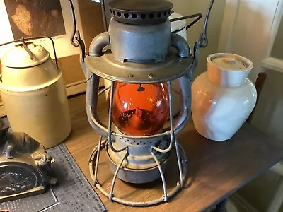 Vintage Dietz Vesta NYC Lantern With Original Orange Embossed  Globe Made In USA • $84.78