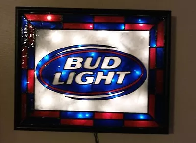 Bud Light Inspired Beer Sign Stained Glass Look Lighted Hand Painted • $74.95