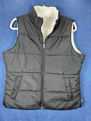 Made For Life Puffer Vest Womens Large Black With White Lining Pockets Front Zip • $18.99