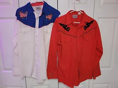 Lot Of 2 Vintage Western Shirts Snap Button ELY DIAMOND American Flag Fireworks • $49.99