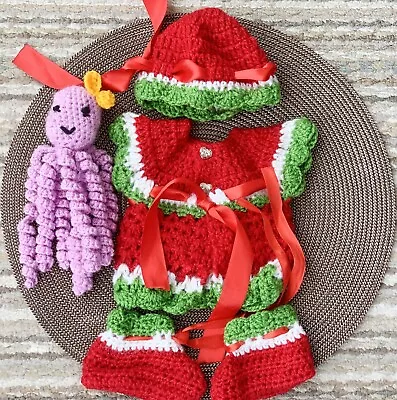 Newborn Red Strawberry Baby Photoshoot Set Preemie/ Doll Clothes + FREE OCTOPUS • $19.99