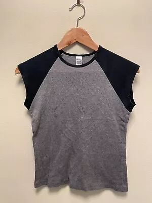 Vintage Bella Womens Baby Tee Size Medium Gray Black Cropped Cap Sleeve Grunge • $26.89