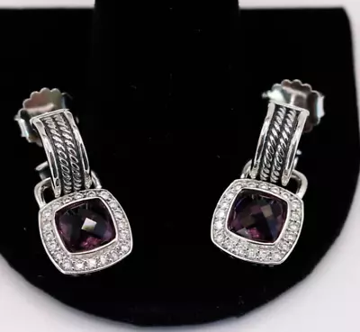 Authentic David Yurman Amethyst Drop Earrings With Diamonds Sterling Silver • $295