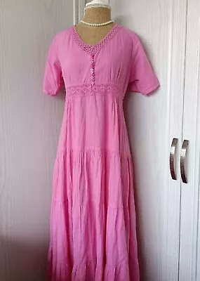 Ladies Pink Hippy Gypsy Summer Maxi Dress Free Size Indian Cotton • £15