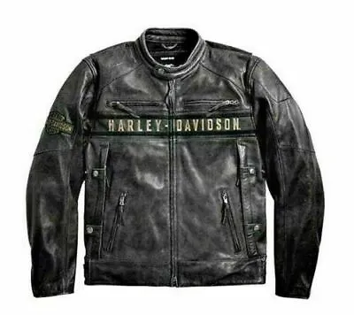 Harley Black HD Biker Mens Motorcycle Cowhide Leather Plain Black Vintage Jacket • $153.99