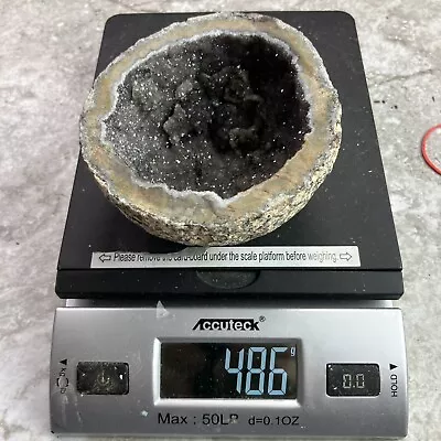 Sparkling Quartz -Calcite Black Geode Mexico   4” X 2.25”   486 Grams • $29.75