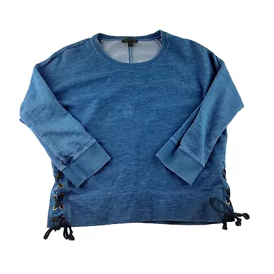 J Crew Womens Blue Chambray Denim Lace Up 3/4 Sleeve Sweatshirt Cropped S • $15