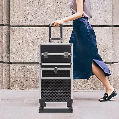 Aluminum Cosmetic Case Professional Trolley Makeup Train Case With Drawer + Keys • $109.25
