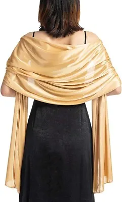 Women Pashmina Shawls Scarf Evening Dress Wedding Occasions Gold  200CM X 70CM • £5.99