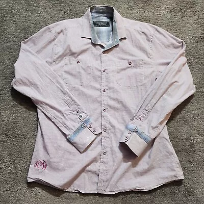 John Lennon English Laundry Button Up Down Shirt Houndstooth Pink Embroidered • $29.24