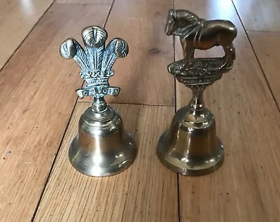 2x Vintage Brass Bell Prince Of Wales Feathers Design & Horse 1950s-60s. CD26 • £10.95