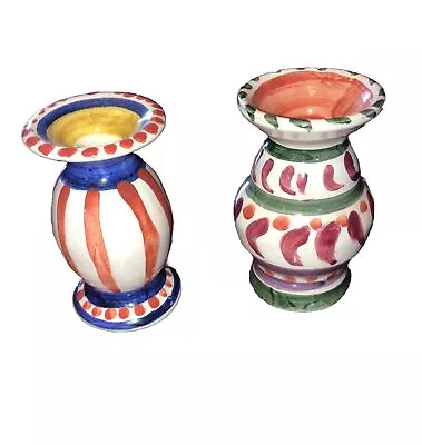 Cobb Italy Vietri Multicolor  Handpainted Set Of 2 Candlesticks 4” Signature • $42.50