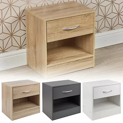 1 Drawer Compact Wooden Bedroom Bedside Cabinet Nightstand Side Table Storage • £19.99
