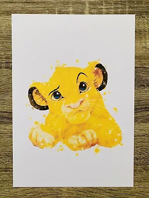 Disney Lion King Baby Simba Face Cub Print Wall Art Watercolour Size A4 • $8