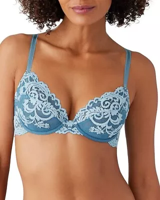 Wacoal 851322 Instant Icon Underwire Bra 36D Provincial Blue Lace $65 NWT • $31.95