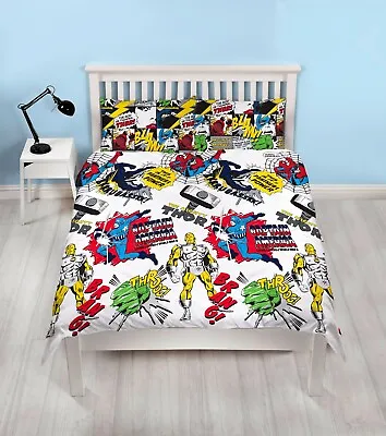 Double Bed Avengers Scribble Duvet Set Hulk Iron Man Captain America Thor Comic • £22.99