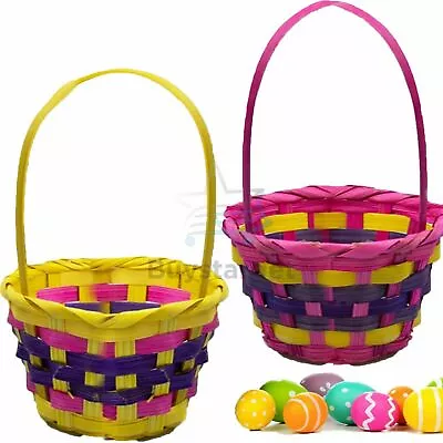 £5.95 • Buy 🐣Egg Hunt Treat Basket Easter Woven Bucket Hamper Gift Handle Home Decor Kids