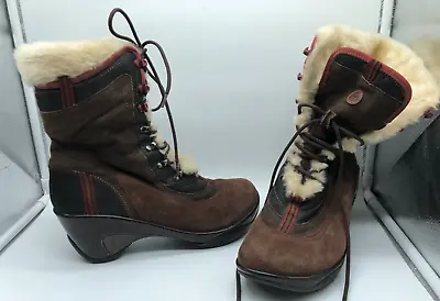 J-41 Adventure On Womens Suede Faux Fur Snow Boots Size 9 Lace U[ Heel • $19.99