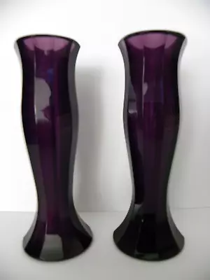 A Pair Of Rare Early Unmarked Moser Paneled Dark Amethyst Vases • $175