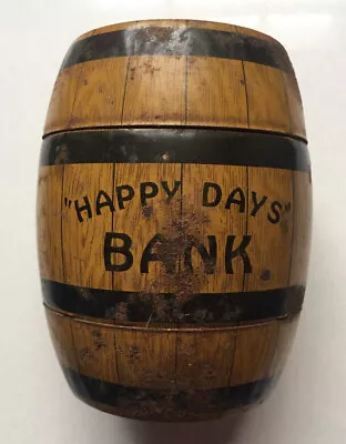 Vintage 1930s J Chein Happy Days Barrel Bank Tin Lithograph Toy • $9