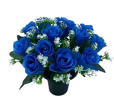 £14.28 • Buy Artificial Flowers For Graves | 12 Head Grave Flower Pots In Bright Blue Colour