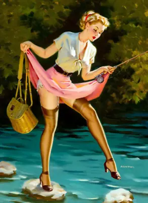 Vintage Pin Up Fishing Girl Sexy Ceramic Tile Mural Backsplash Medallion • $94