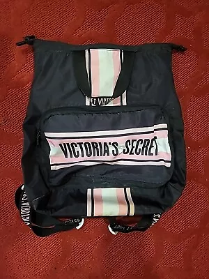 Victoria's Secret Backpack Black Packable Book Bag Travel Zip Adjustable Strap • $16.57