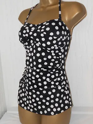 £7.99 • Buy Black White Halter Neck Strapless Spot Skirt Swimdress Swimsuit Size 10 Control