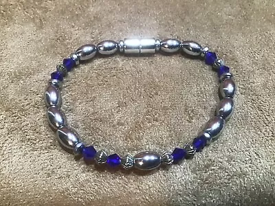 Men's Women's Magnetic Hematite Silver Single Cobalt Crystal Bracelet Or Anklet • $30.99