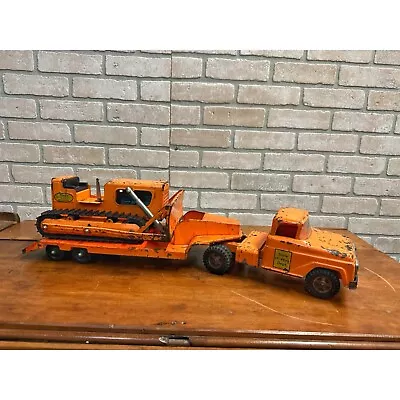 Vintage Tonka State Hi-Way Truck & Flatbed Trailer / Bulldozer Pressed Steel Toy • $365