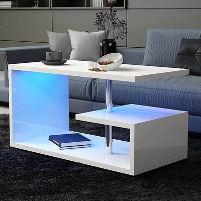 $149.99 • Buy Coffee Table With Storage & Display Shelves, LED Coffee Table Center Table For L