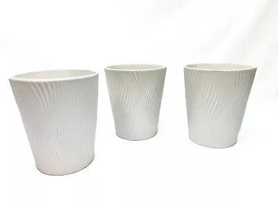 Ceramic Planter Flower Pots Vertical Wave Pattern Off-White - FREE SHIPPING • $15.90