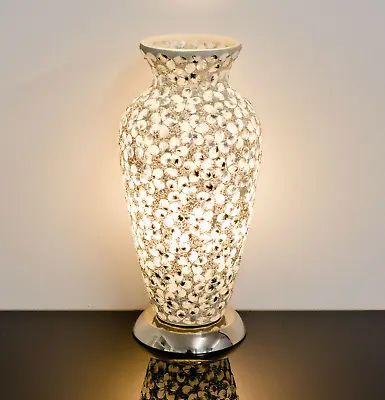 White Flower Mosaic Glass Vase Table Lamp Floral Petal Home Table Light Home Dec • £49.99