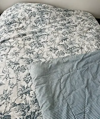 Martha Stewart Blue Cornflower White Toile Chinoiserie Comforter 84x85 • $78.41