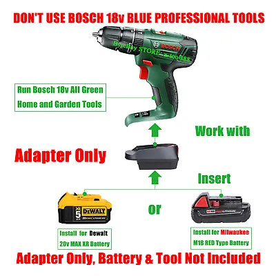 Adapter For Milwaukee M18 DeWalt 18v/ 20v XR Battery To Bosch 18v Green H&G Tool • $19.69