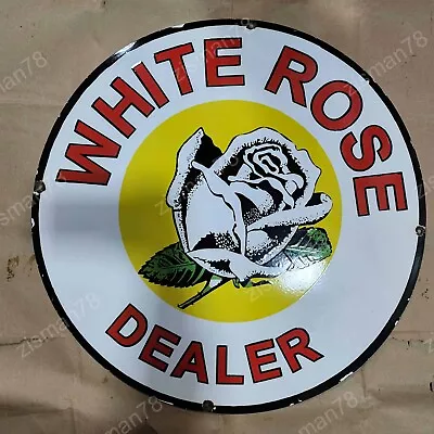 White Rose Dealer Porcelain Enamel Sign 30 Inches Round • $100