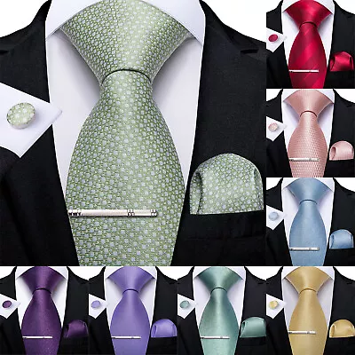 Men's Striped Ties 200 Colours Silk Woven Necktie Set Handkerchief Cufflink Clip • $11.59