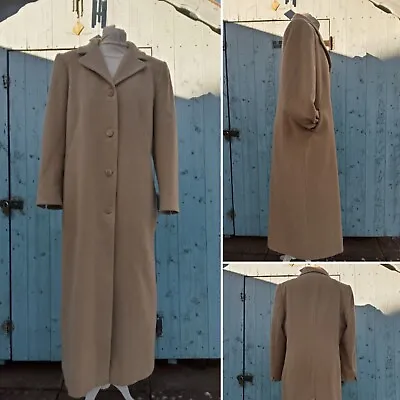 Vintage Camel Coat Wool Long UK 14 12  Petite Oversized Overcoat Old Money Style • £28.99