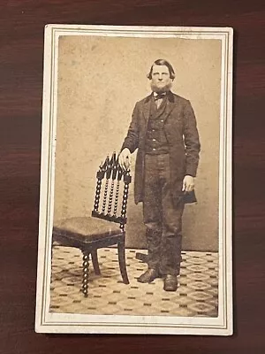 Antique CDV Photo Of Man In Suit Hand On Chair & 2 Cent Revenue Postage Stamp • $5